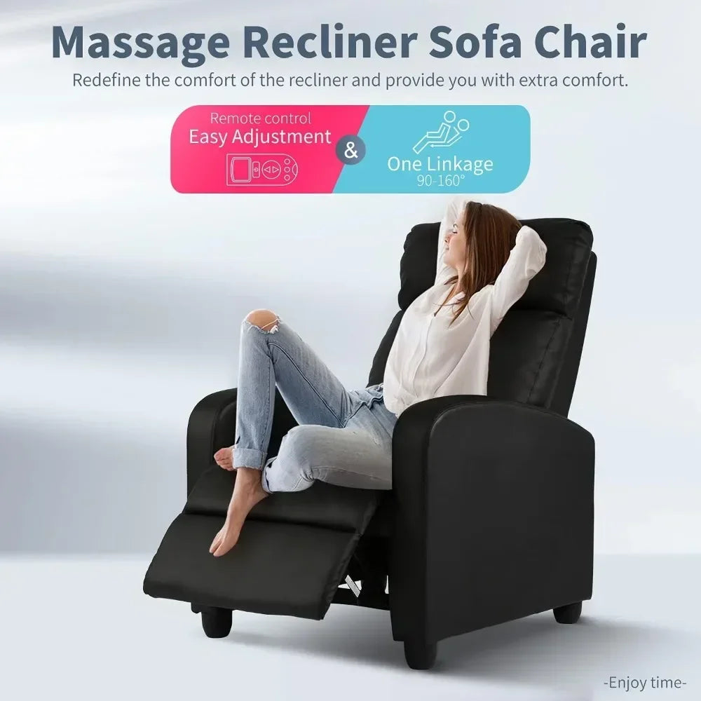 Massage Recliner Chair for Living Room, Adjustable PU Leather Reclining Chair, Home Theater Seating, Modern Wingback Single Sofa for Adults with Footrest